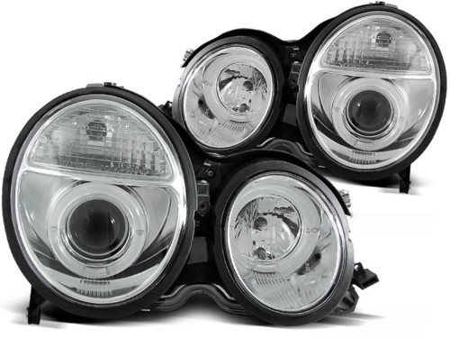LAMPY PRZEDNIE REFLEKTORY ANGEL EYES CHROME MERCEDES W210 E-KLASA 06.99-02