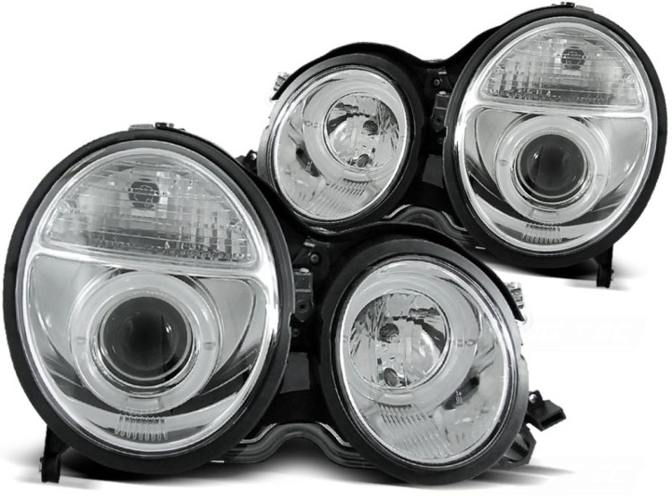 LAMPY PRZEDNIE REFLEKTORY ANGEL EYES CHROME MERCEDES W210 E-KLASA 06.99-02
