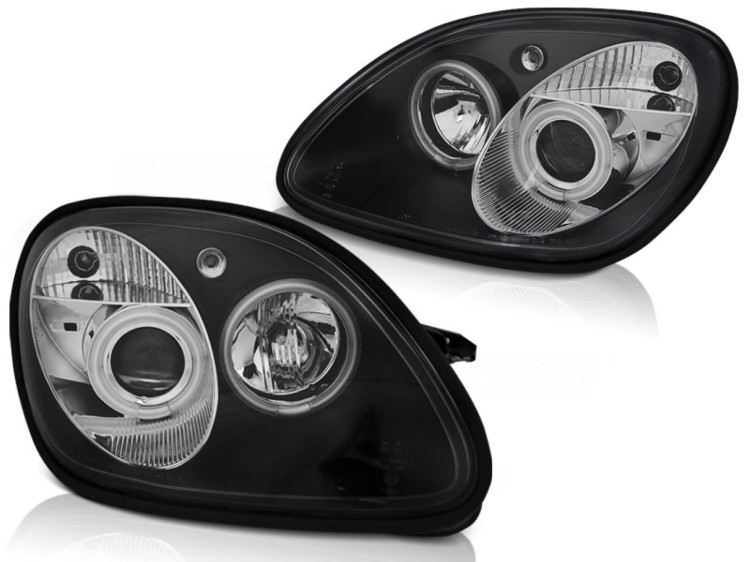 LAMPY PRZEDNIE REFLEKTORY ANGEL EYES BLACK MERCEDES R170 SLK 04.96-04