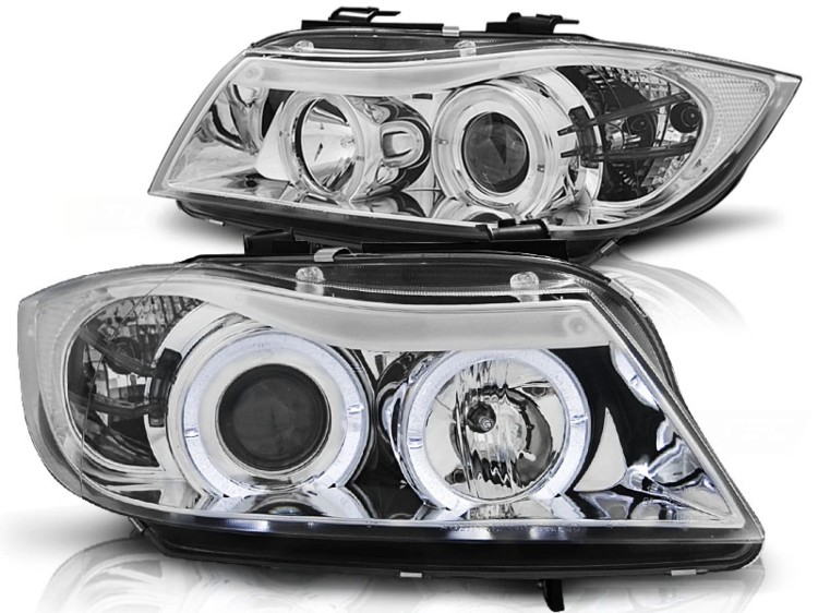 LAMPY PRZEDNIE REFLEKTORY ANGEL EYES CHROME BMW SERII 3 E90/E91 05-08