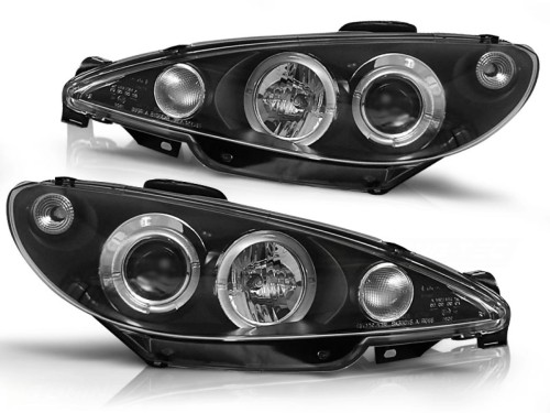 LAMPY PRZEDNIE REFLEKTORY PEUGEOT 206 02+ ANGEL EYES BLACK