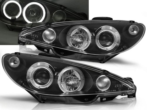 LAMPY PRZEDNIE REFLEKTORY PEUGEOT 206 02+ ANGEL EYES BLACK