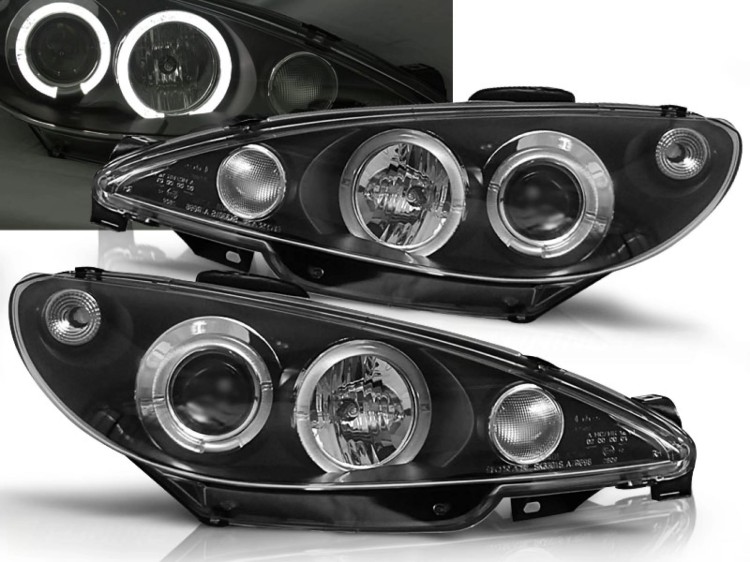 LAMPY PRZEDNIE REFLEKTORY PEUGEOT 206 02+ ANGEL EYES BLACK