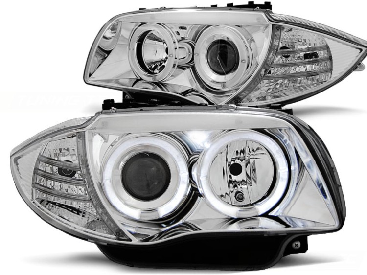LAMPY PRZEDNIE REFLEKTORY ANGEL EYES CHROME BMW SERII 1 E87/E81/82/88 04-11