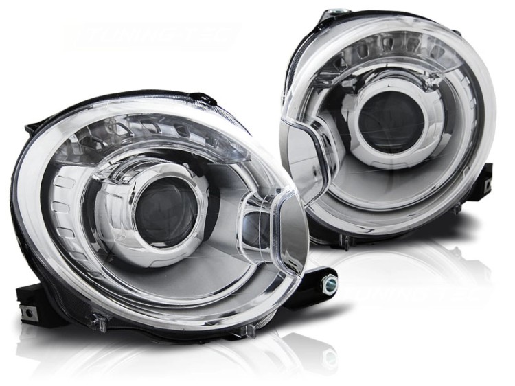 LAMPY PRZEDNIE REFLEKTORY CHROME FIAT 500 07-15