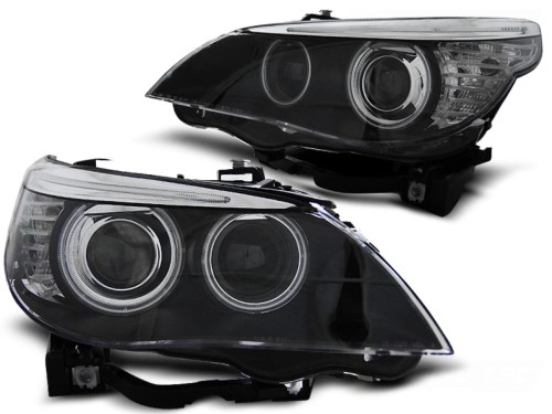 LAMPY PRZEDNIE REFLEKTORY ANGEL EYES BLACK BMW SERII 5 E60/E61 03-04