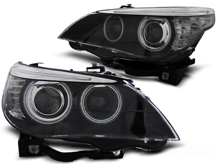 LAMPY PRZEDNIE REFLEKTORY ANGEL EYES BLACK BMW SERII 5 E60/E61 03-04