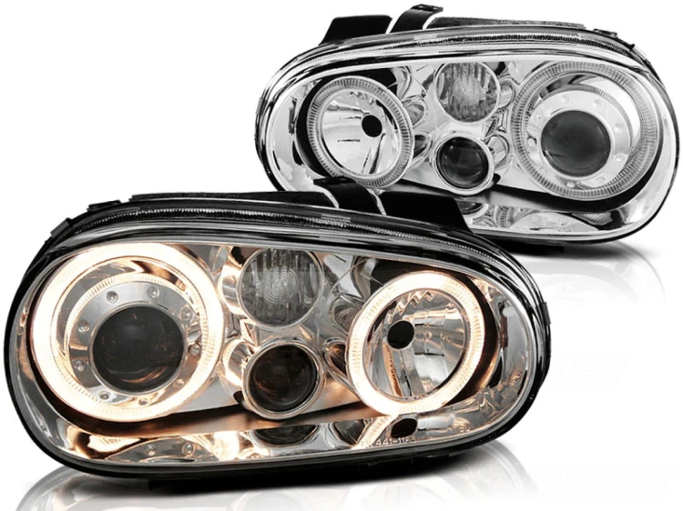 LAMPY PRZEDNIE REFLEKTORY ANGEL EYES CHROME VW GOLF 4 09.97-09.03