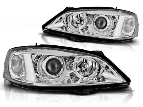 LAMPY PRZEDNIE REFLEKTORY OPEL ASTRA G 97-04 ANGEL EYES CHROME