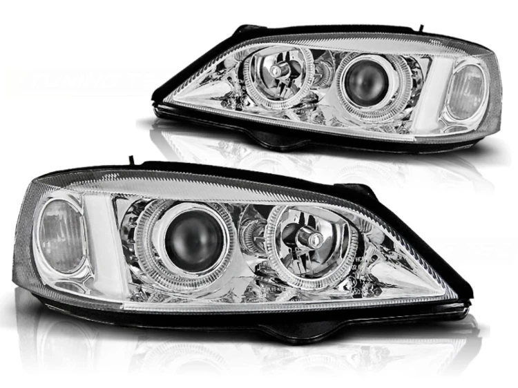 LAMPY PRZEDNIE REFLEKTORY OPEL ASTRA G 97-04 ANGEL EYES CHROME