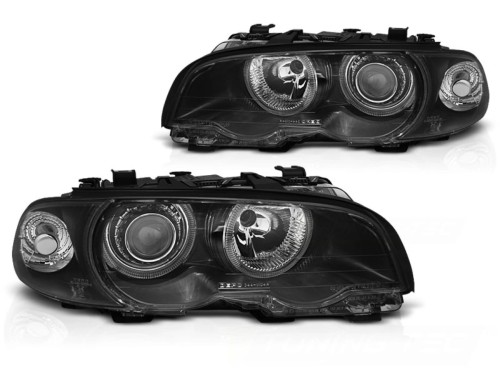 LAMPY PRZEDNIE REFLEKTORY XENON ANGEL EYES BLACK BMW E46 99-03 COUPE CABRIO