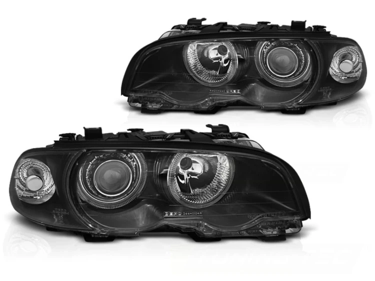 LAMPY PRZEDNIE REFLEKTORY XENON ANGEL EYES BLACK BMW E46 99-03 COUPE CABRIO