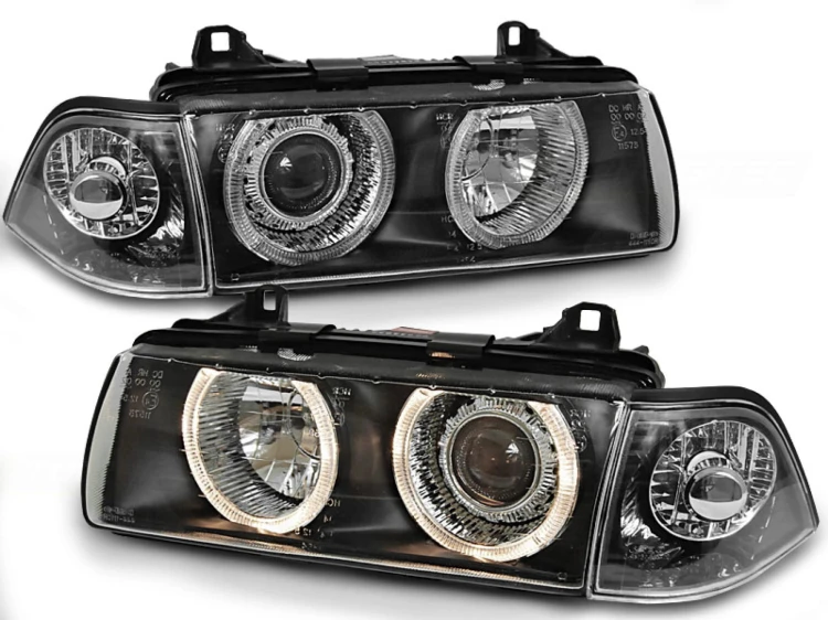 LAMPY PRZEDNIE REFLEKTORY ANGEL EYES BLACK BMW SERII 3 E36 90-99