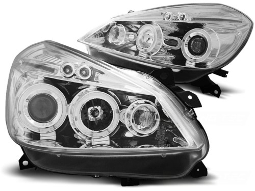 LAMPY PRZEDNIE REFLEKTORY RENAULT CLIO 3 05-09 CHROME ANGEL EYES
