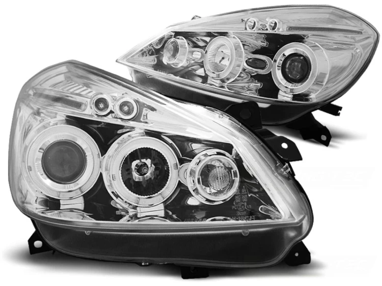 LAMPY PRZEDNIE REFLEKTORY RENAULT CLIO 3 05-09 CHROME ANGEL EYES