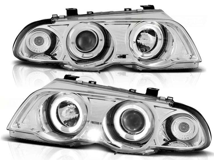 LAMPY PRZEDNIE REFLEKTORY ANGEL EYES CHROM BMW SERII 3 E46 98-01 S/T