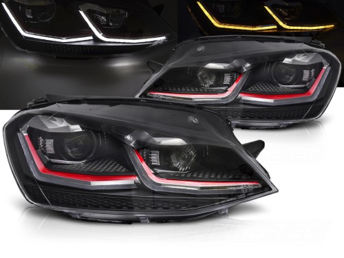 LAMPY PRZEDNIE REFLEKTORY RED SEQ DRL VW GOLF VII 13-17 LED