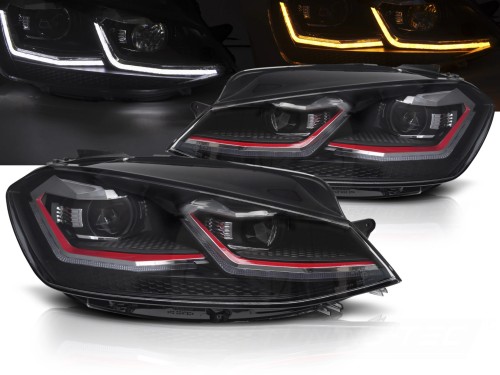 LAMPY PRZEDNIE REFLEKTORY RED LED SEQ DRL VW GOLF VII 17-19
