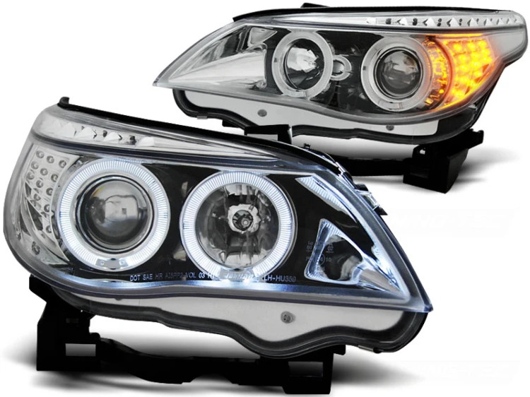 LAMPY PRZEDNIE REFLEKTORY ANGEL EYES CHROME LED BMW SERII 5 E60/E61 03-07