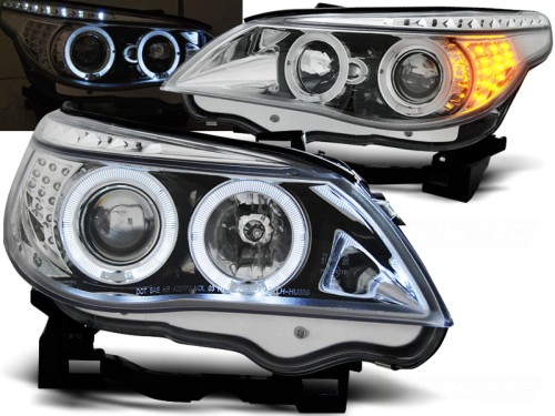 LAMPY PRZEDNIE REFLEKTORY ANGEL EYES CHROME LED BMW SERII 5 E60/E61 03-07