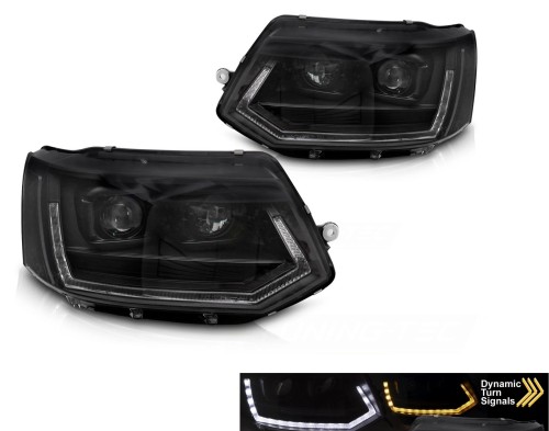 LAMPY PRZEDNIE REFLEKTORY BLACK DRL SEQ VW T5 10-15 (T6 LOOK)