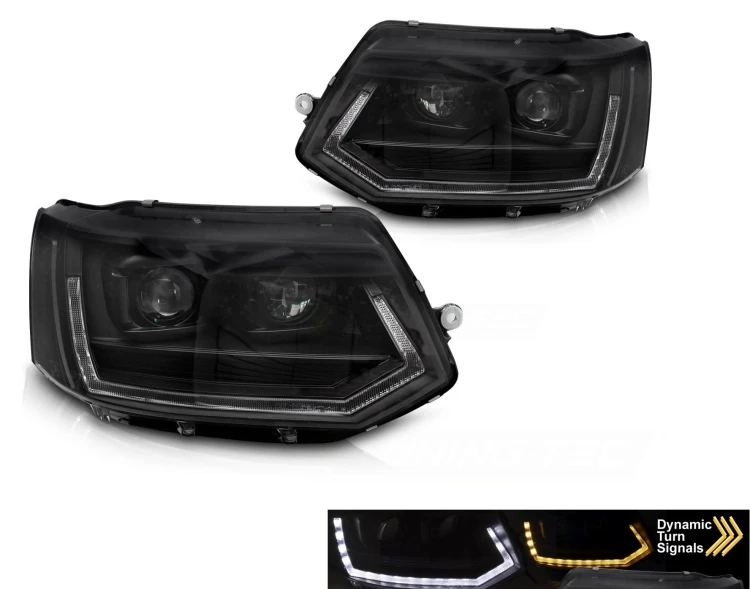 LAMPY PRZEDNIE REFLEKTORY BLACK DRL SEQ VW T5 10-15 (T6 LOOK)