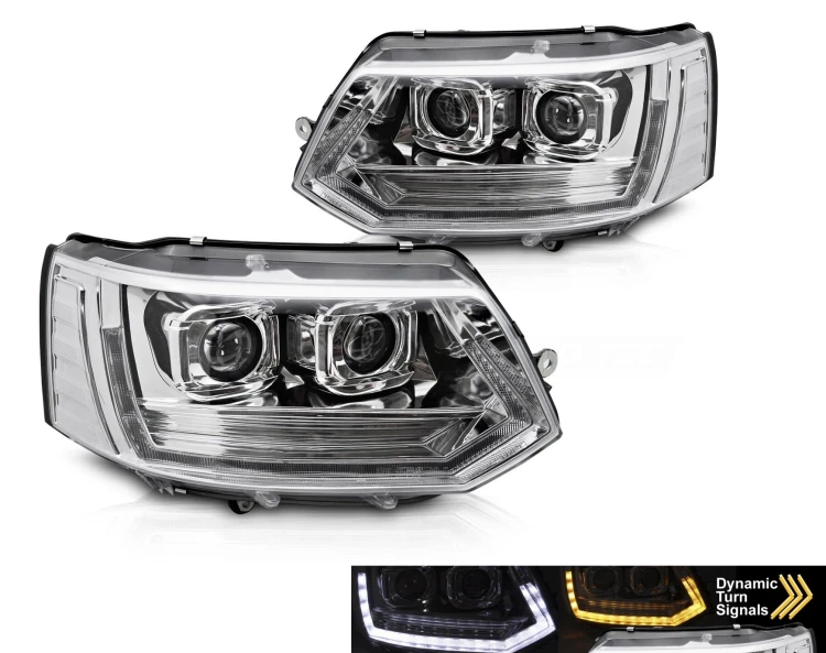 LAMPY PRZEDNIE REFLEKTORY CHROME DRL SEQ VW T5 10-15 (T6 LOOK)