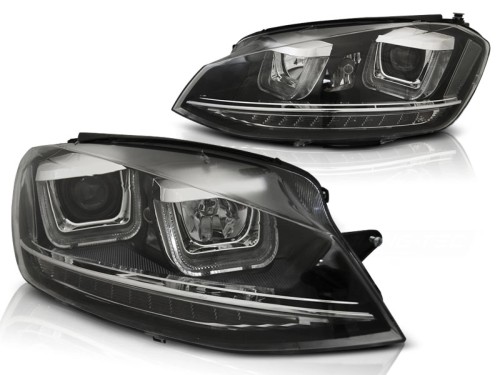 LAMPY PRZEDNIE REFLEKTORY U-LED LIGHT DRL BLACK VW GOLF 7 11.12-17