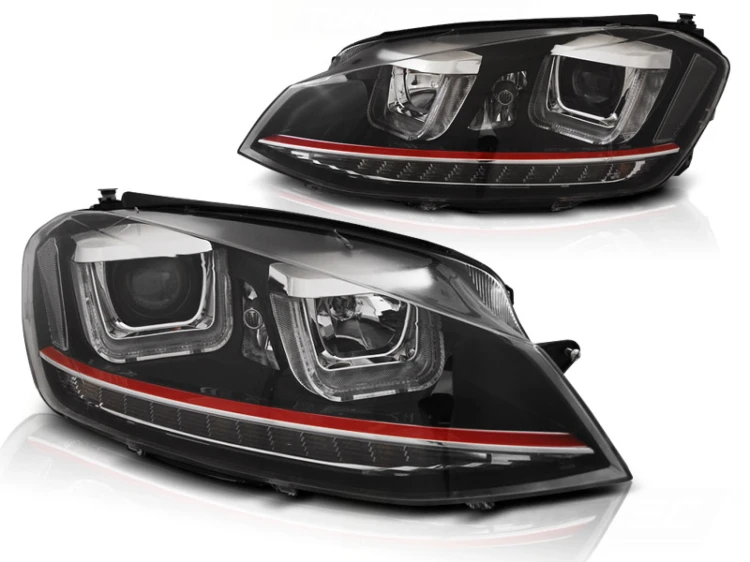 LAMPY PRZEDNIE REFLEKTORY U-LED LIGHT DRL BLACK RED VW GOLF 7 11.12-17