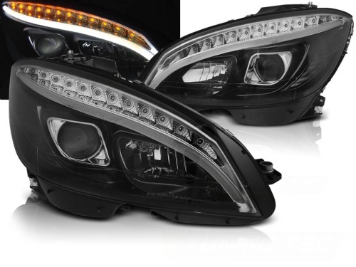 LAMPY PRZEDNIE REFLEKTORY BLACK MERCEDES C KLASA W204 07-10 LED